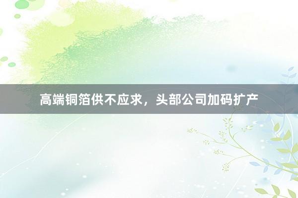 高端铜箔供不应求，头部公司加码扩产