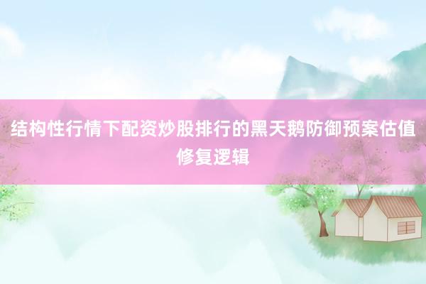 结构性行情下配资炒股排行的黑天鹅防御预案估值修复逻辑