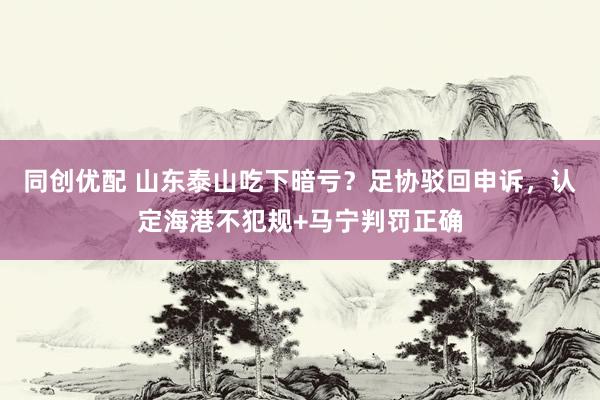 同创优配 山东泰山吃下暗亏？足协驳回申诉，认定海港不犯规+马宁判罚正确