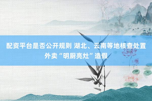 配资平台是否公开规则 湖北、云南等地核查处置外卖“明厨亮灶”造假