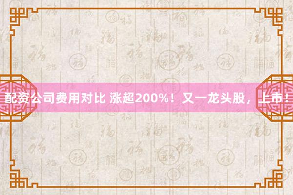 配资公司费用对比 涨超200%！又一龙头股，上市！