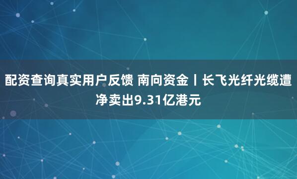 配资查询真实用户反馈 南向资金丨长飞光纤光缆遭净卖出9.31亿港元