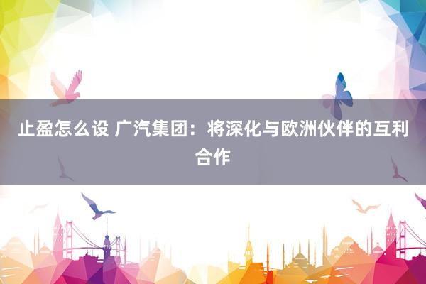 止盈怎么设 广汽集团：将深化与欧洲伙伴的互利合作